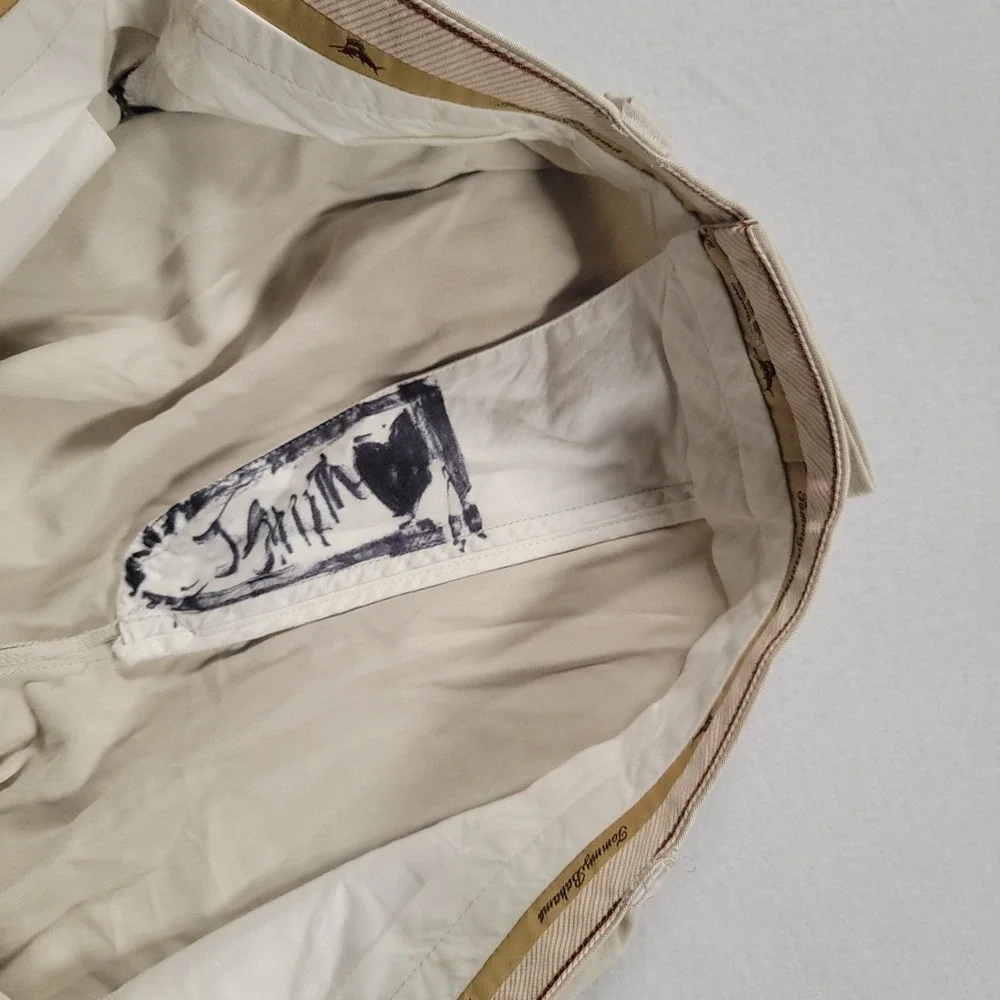 Tommy Bahama Silk Bamboo Pleated Shorts Mens 38 Beige Herringbone Luxury Casual